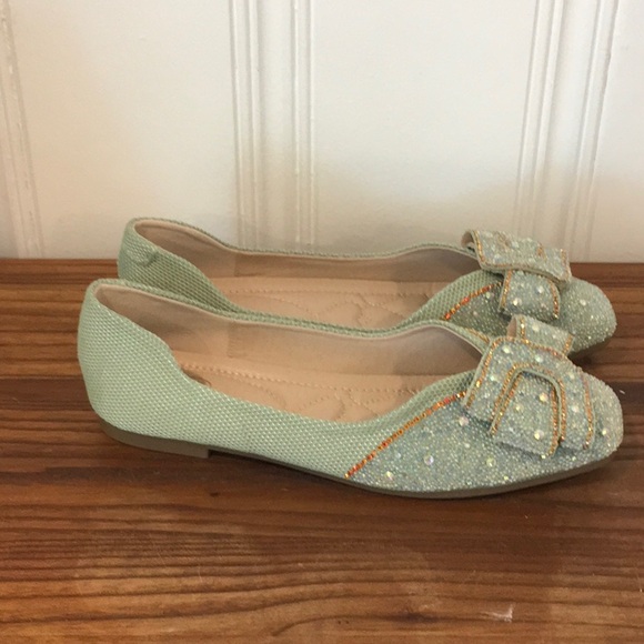 Green Rhinestone Flats - Picture 3 of 4